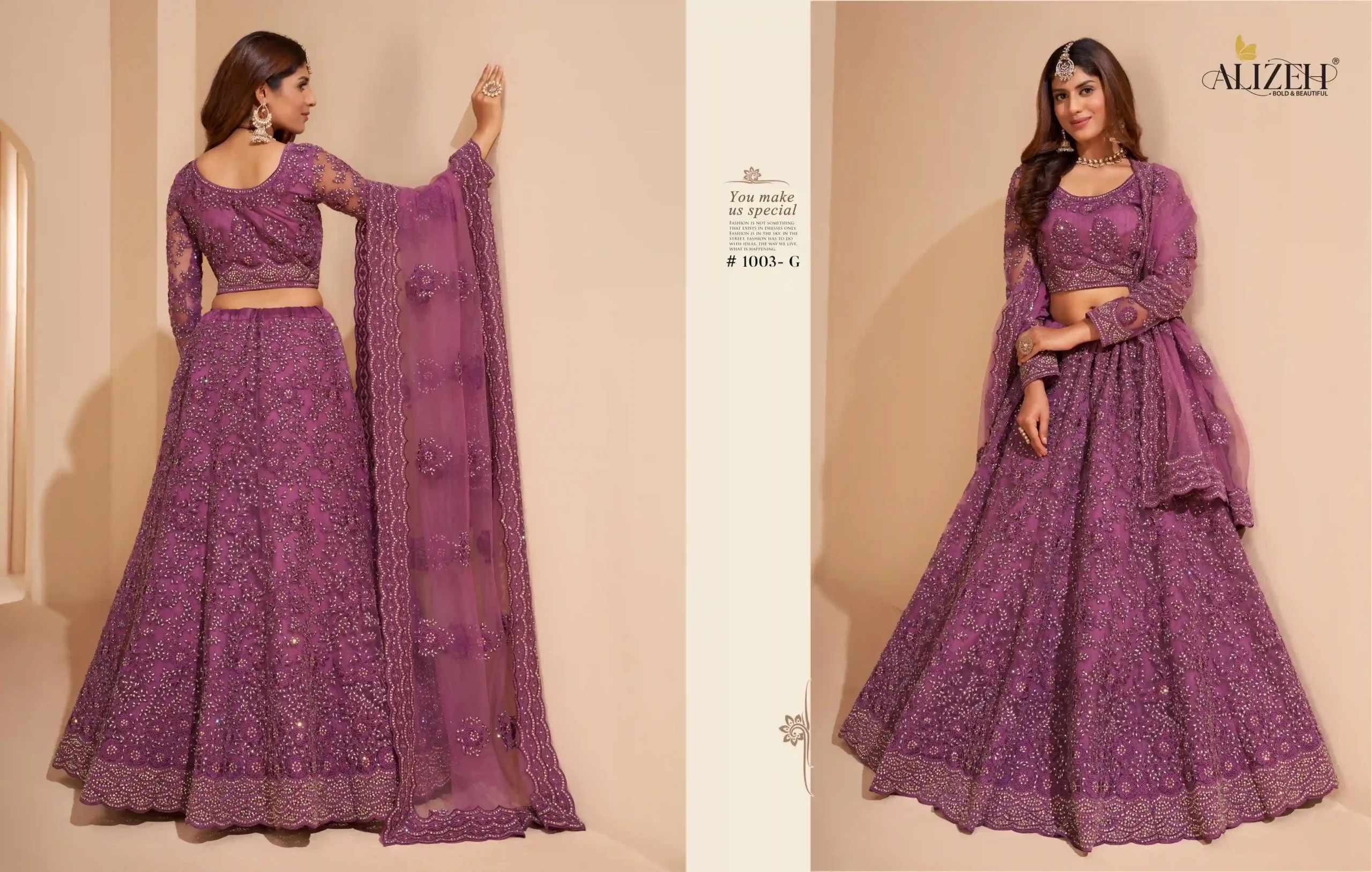 Alizeh 1003-F & 1003-G Net Wholesale Lehenga Catalog — Wholesale Lehenga, Alizeh wholesale from Surat - Gallery Image 3